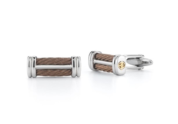 Stainless Steel Chocolate Nautical Cable Cufflinks With 18Kt Yellow Gold Accents