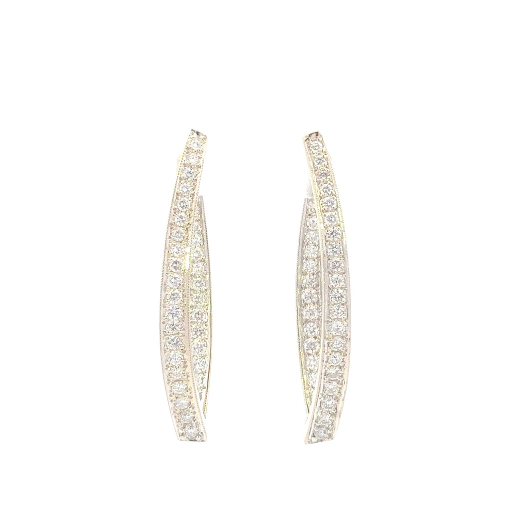 18Kt White Gold In/Out Pointed Hoops With (66) Round Diamonds Weighing 2.00cttw