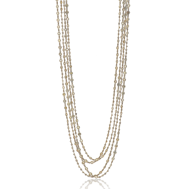 14Kt Yellow Gold Diamond By The Inch Necklace With (285) Fancy Yellow Diamonds Weighing 24.04cttw 84"