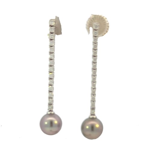 18Kt White Gold Pearl And Diamond Drop Earrings 1.00cttw