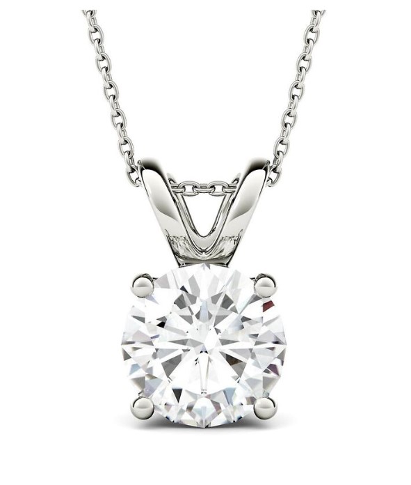 14Kt White Gold Solitaire Pendant Necklace With A Round Diamond Weighing 3.09ct J/I1 18"