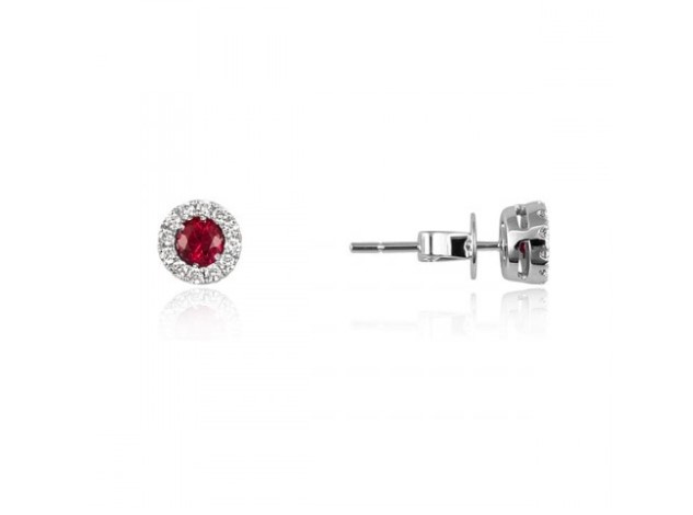 18Kt White Gold Studs With (2) Round Rubies Weighing 0.40ct And (24) Round Diamonds Weighing 0.15ct