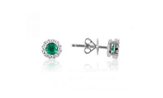 18Kt White Gold Studs With (2) Round Emeralds Weighing 0.32ct And (24) Round Diamonds Weighing 0.15ct
