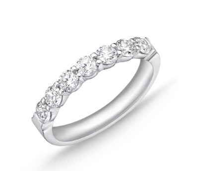Platinum Petite Prong Seven Stone Band With (7) Round Diamonds Weighing 0.98cttw