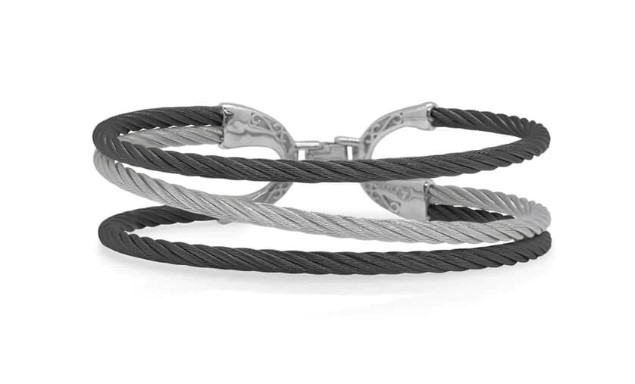 Stainless Steel Black And Grey Nautical Cable Slanted Bangle Bracelet