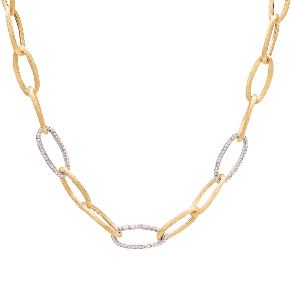 18Kt Two Toned Jaipur Link Necklace With Three Diamond Links Weighing 2.50cttw