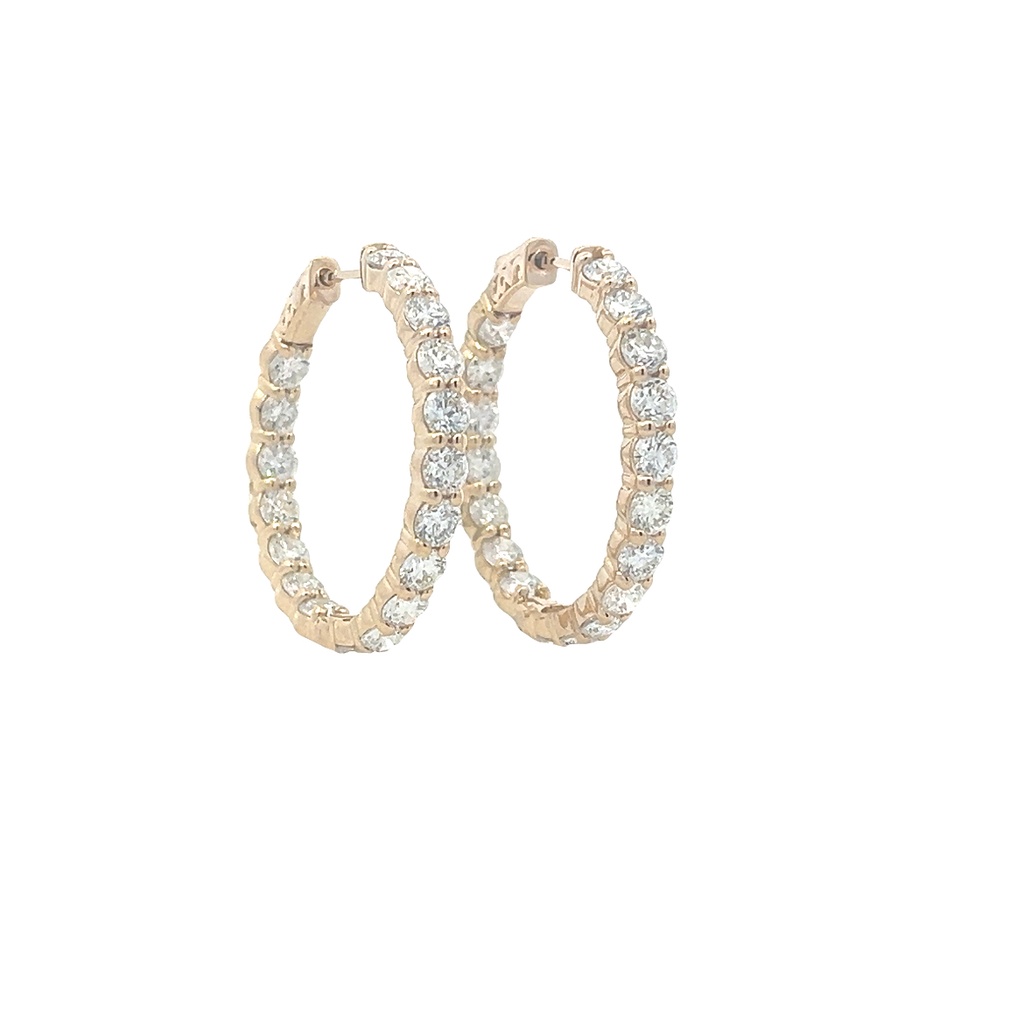 14Kt Yellow Gold In/Out Hoops With (36) Round Diamonds Weighing 7.28cttw