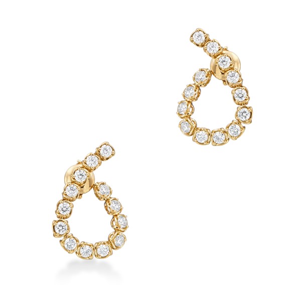 18Kt Yellow Gold Drop Earrings With (26) Round Diamonds Weighing 1.43cttw