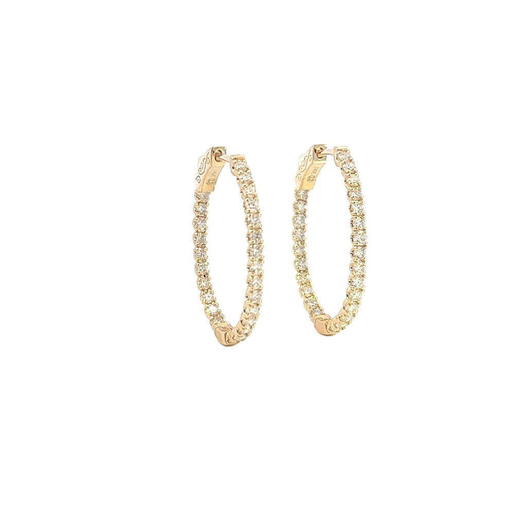 14Kt Yellow Gold In/Out Hoops With (50) Round Diamonds Weighing 1.93cttw