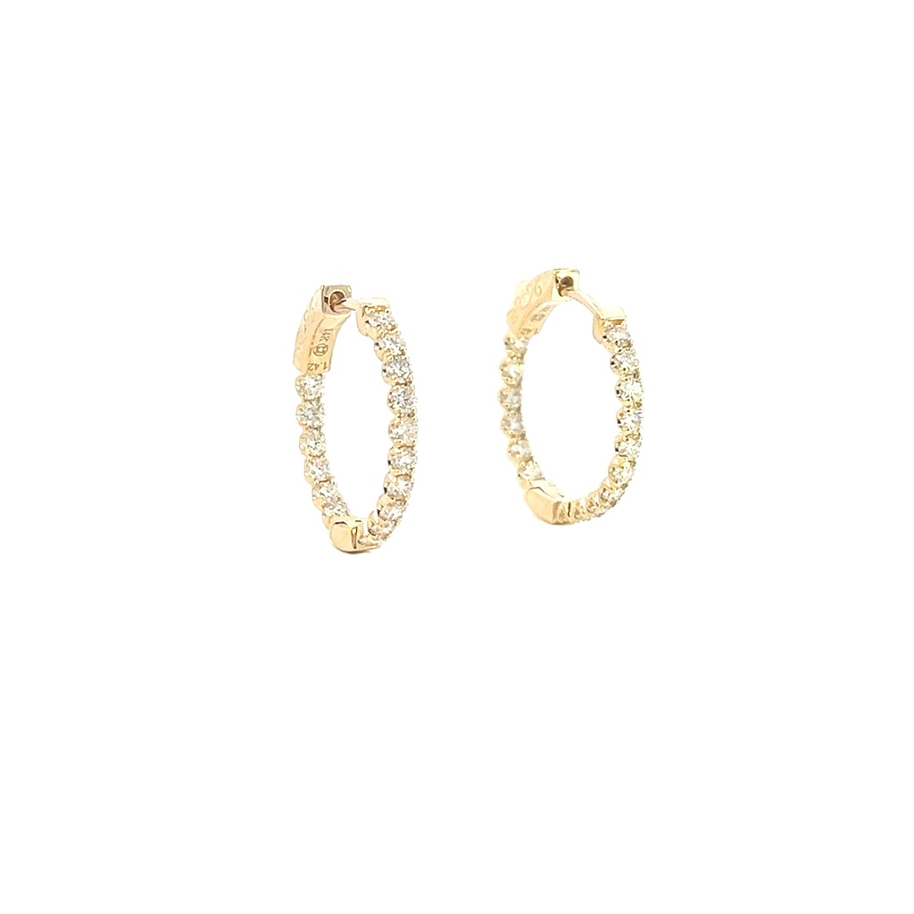 [EDD6478_RD-452] 14Kt Yellow Gold In/Out Hoops With (32) Round Diamonds Weighing 1.46cttw