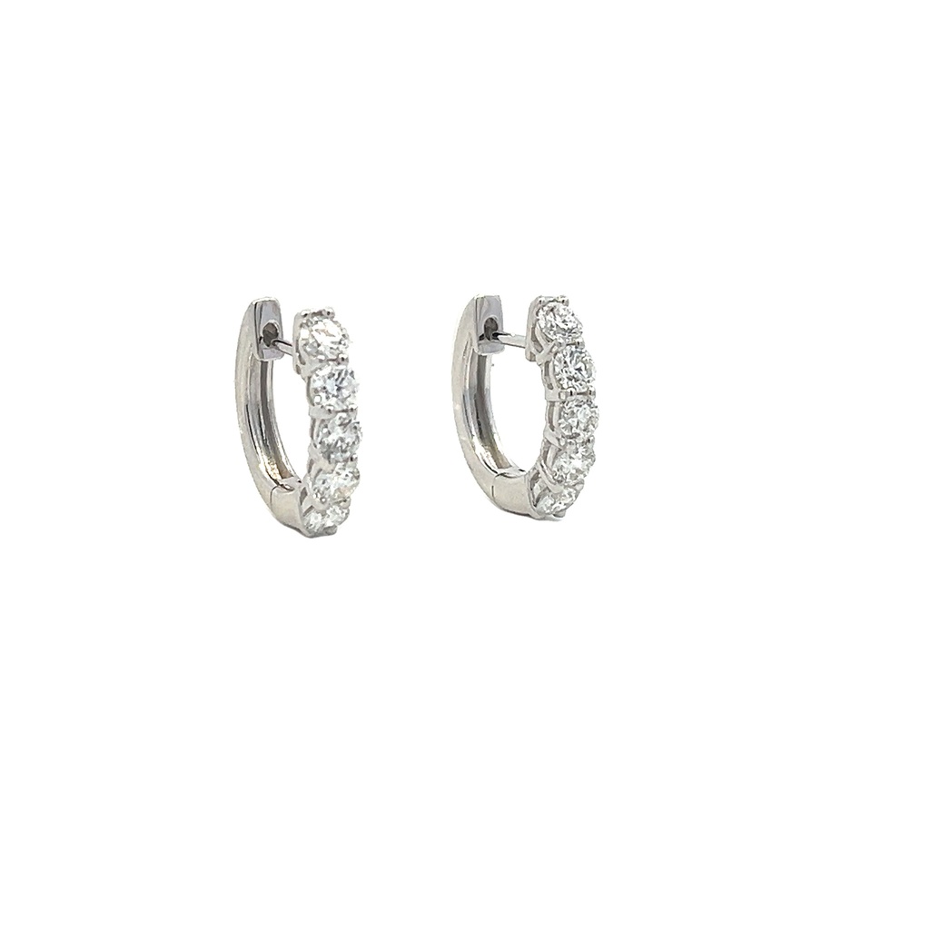 14Kt White Gold Hoops With (10) Round Diamonds Weighing 1.22cttw
