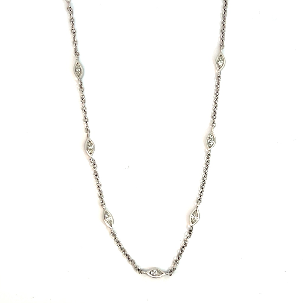 18Kt White Gold Diamond By The Inch Necklace With (30) Marquise Diamonds Weighing 1.40cttw