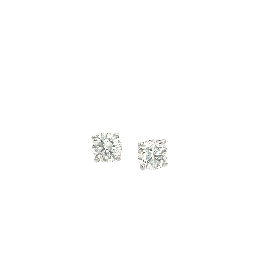 [S09264] Round Brilliant Cut Diamond Studs 2.13cttw F/SI1 14Kt White Gold Pushbacks