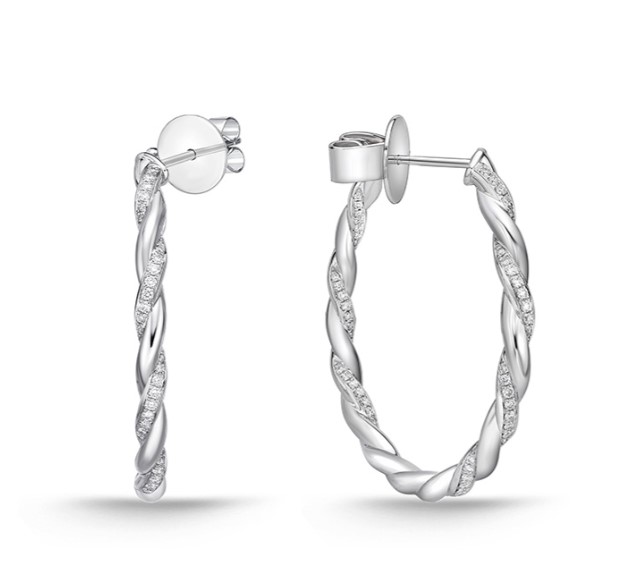 18Kt White Gold Twisted Hoops With (122) Round Diamonds Weighing 0.43cttw