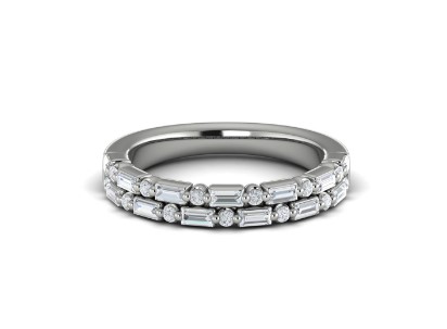14Kt White Gold Karina Two Row Band With (13) Baguette Diamonds And (13) Round Diamonds Weighing 0.67cttw