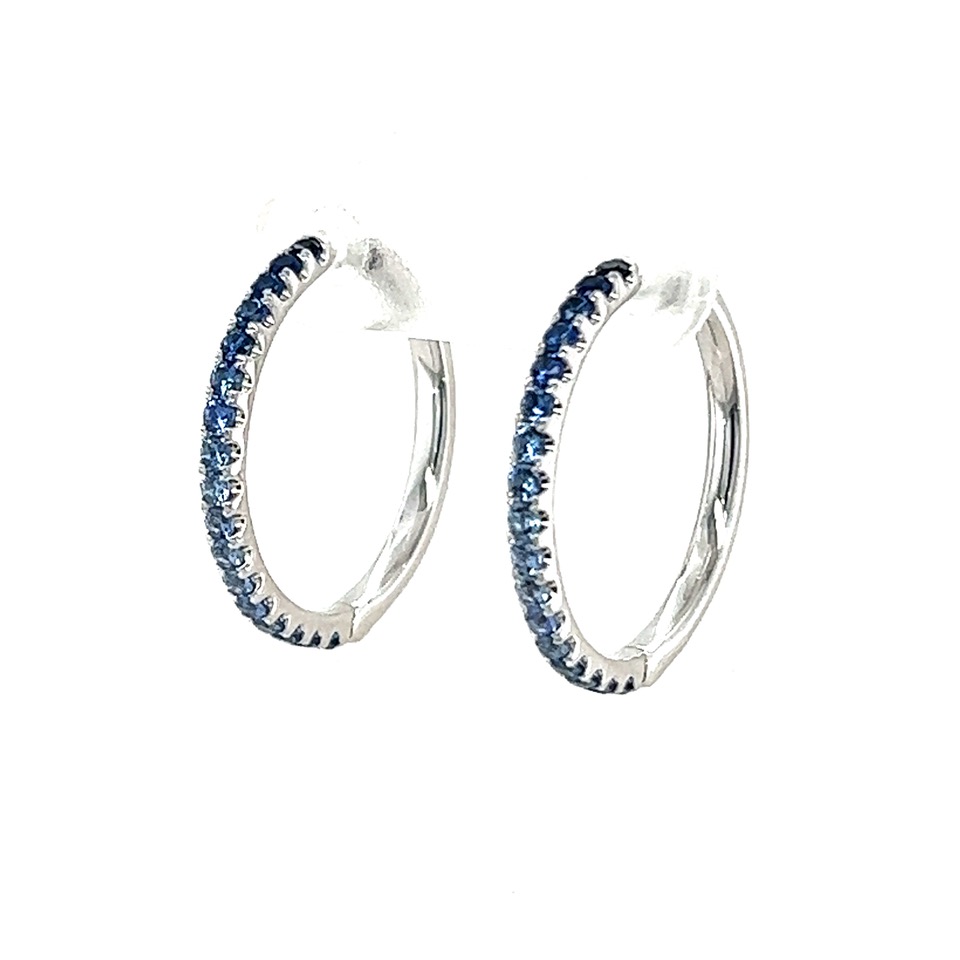 18Kt White Gold Ombre Sapphire Hoops With (34) Round Sapphires Weighing 0.73cttw
