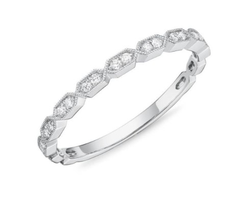 18Kt White Gold Vintage Hexagon Stackable Band 0.08cttw