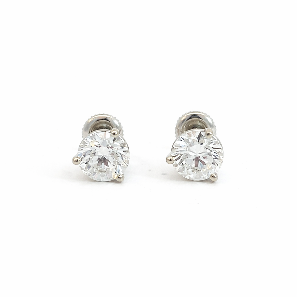 [S10666] Round Brilliant Cut Diamond Studs 3.04cttw G/SI1 GIA1507168384 GIA6495236876 14Kt White Gold Martini Set Screwbacks
