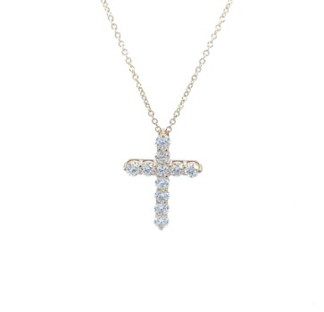 14Kt Yellow Gold Cross Necklace With 11 Round Diamonds Weighing 1.00cttw