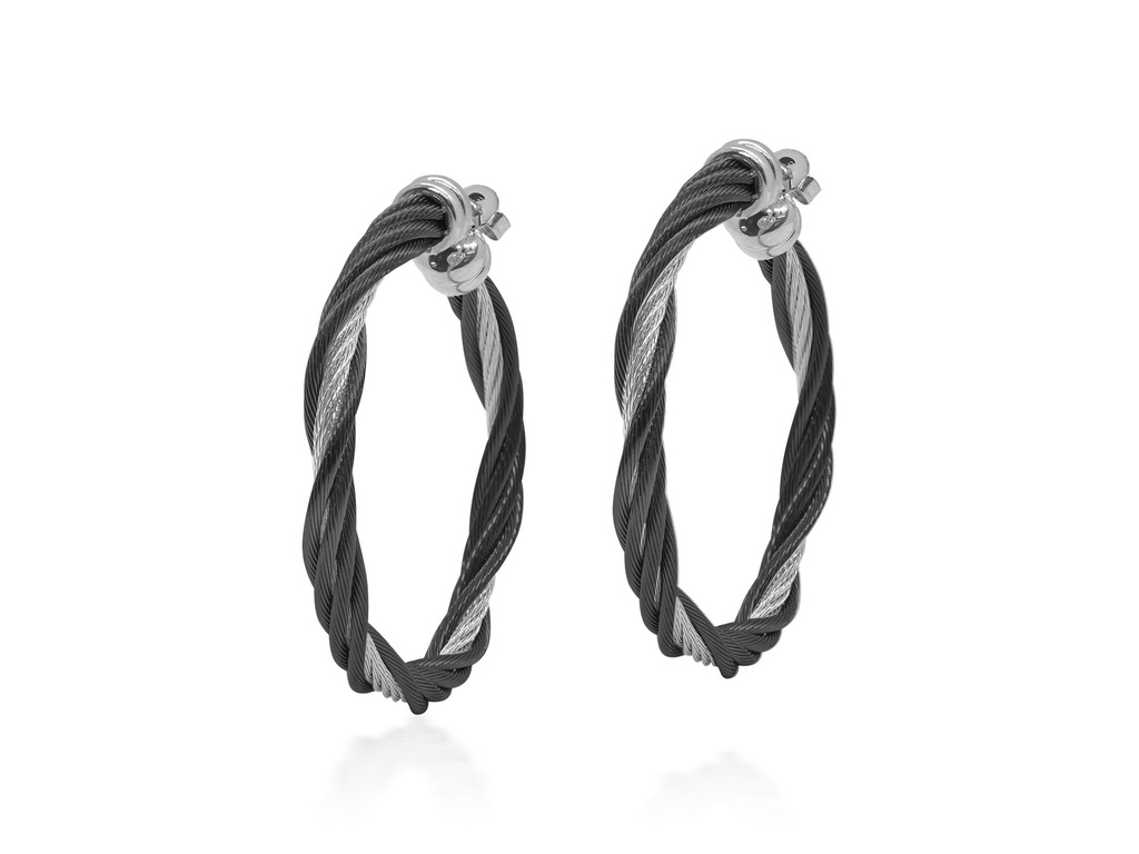 ​Black And Grey Nautical Cable Twisted Hoop Earrings