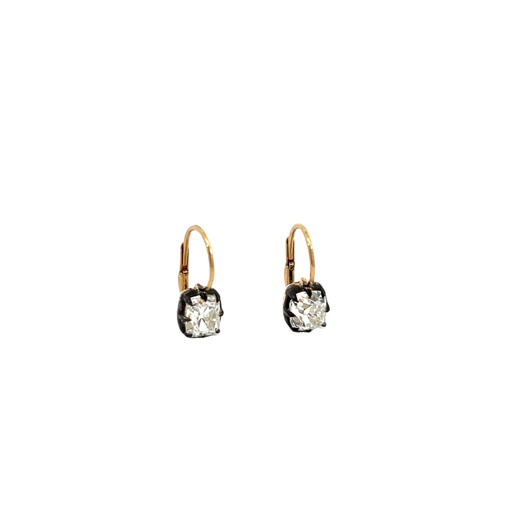 18Kt Yellow Gold Drop Earrings With (2) Old Mine Cut Diamonds Weighing 3.02cttw