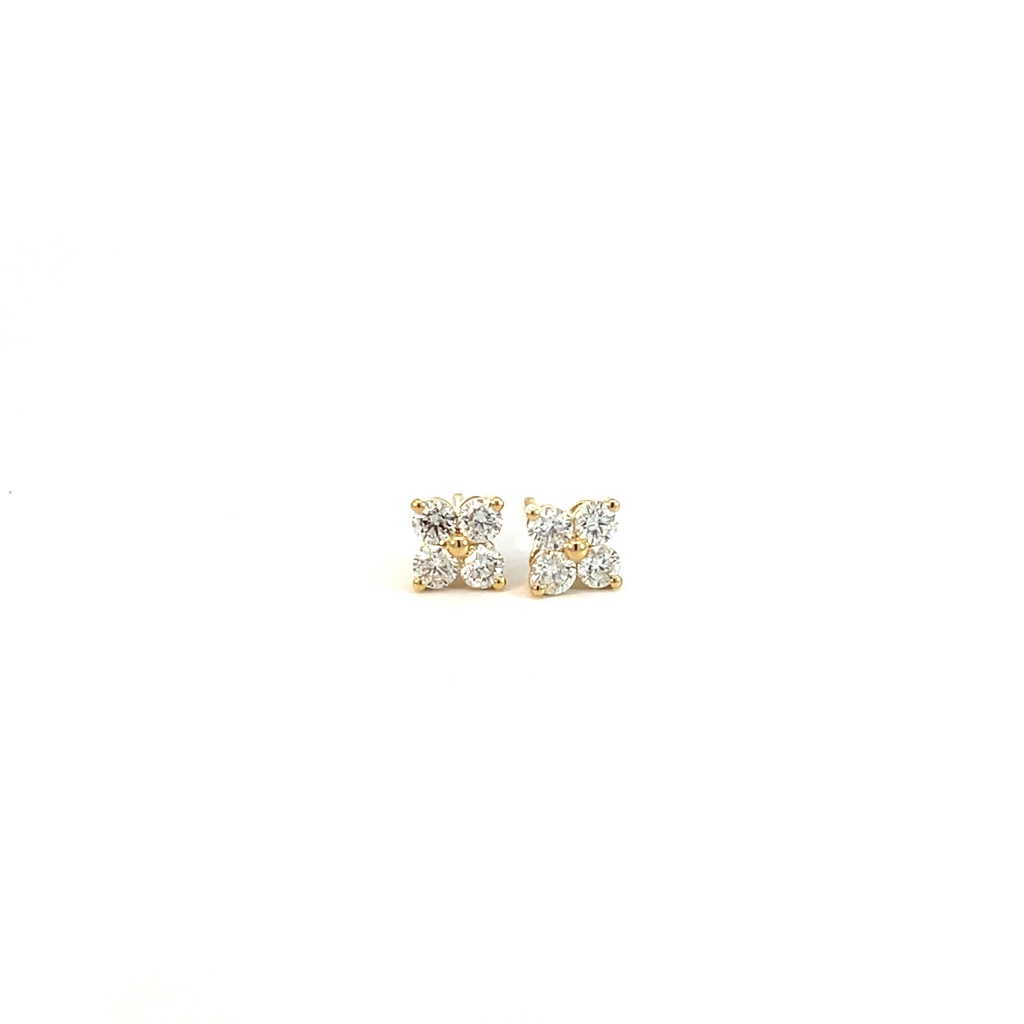 Clover Cluster Diamond Studs 0.98cttw 14Kt Yellow Gold Pushbacks