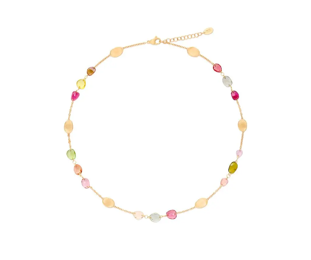 18Kt Yellow Gold Lunaria Multicolor Tourmaline Necklace 16.5"