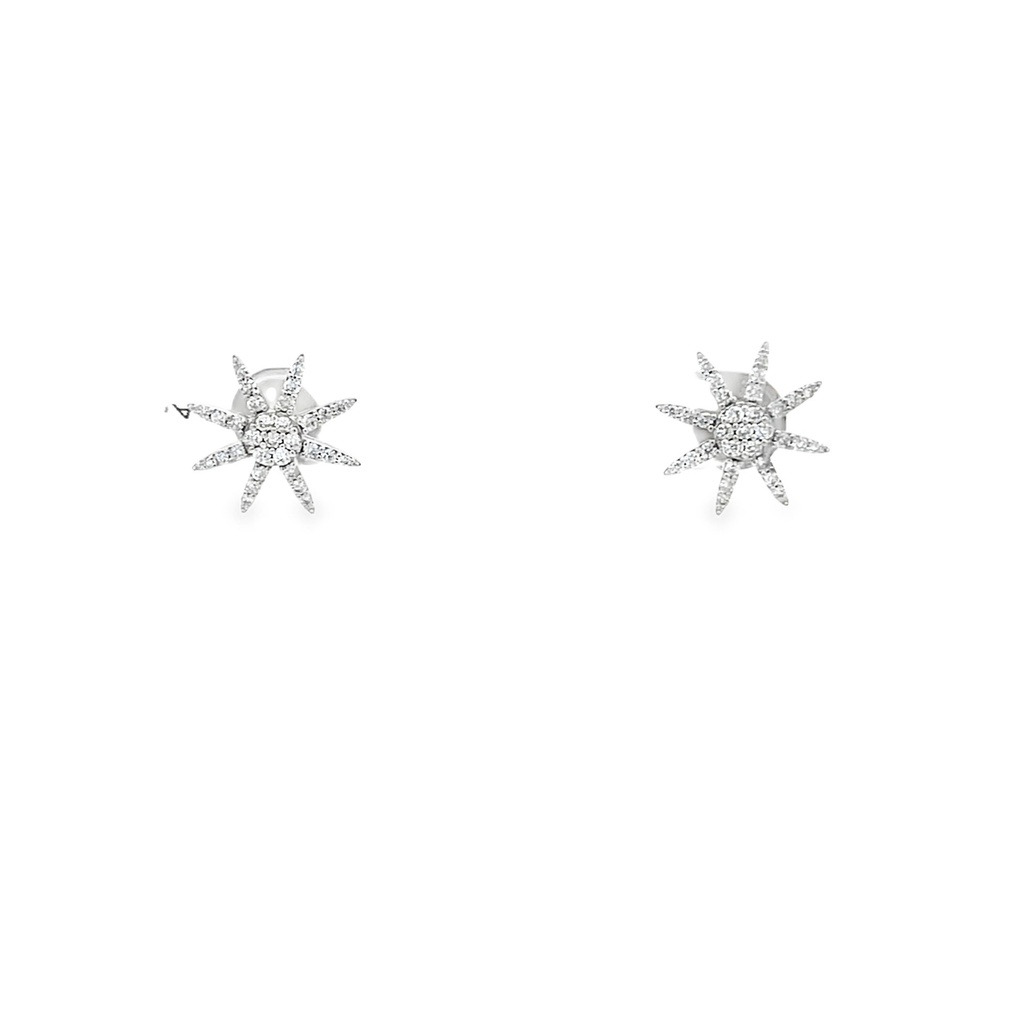 [AE2168] 18Kt White Gold Star Stud Earrings With (62) Round Diamonds Weighing 0.51cttw