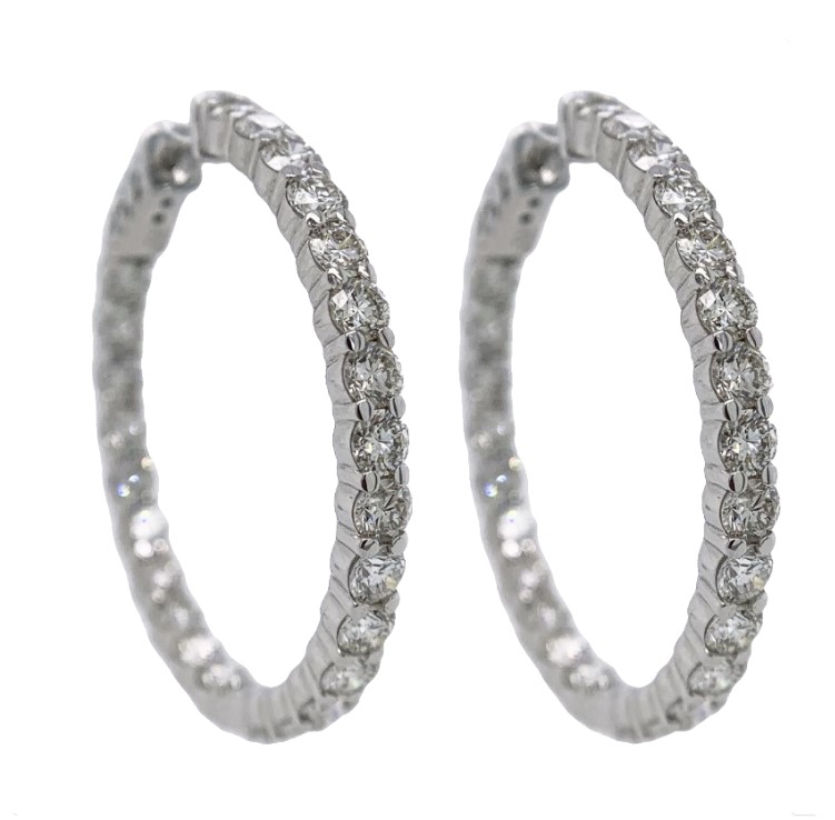 14Kt White Gold In/Out Hoops With (50) Round Diamonds Weighing 5.15cttw