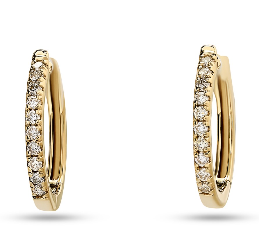14Kt Yellow Gold Hoops With (20) Round Diamonds Weighing 0.18cttw