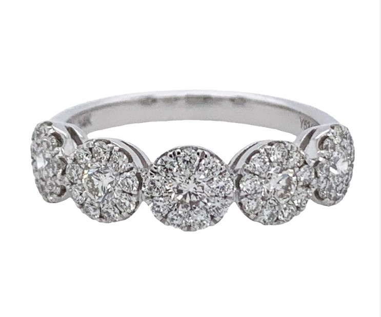 14Kt White Gold Halo Style Band With (50) Round Diamonds Weighing 0.82cttw