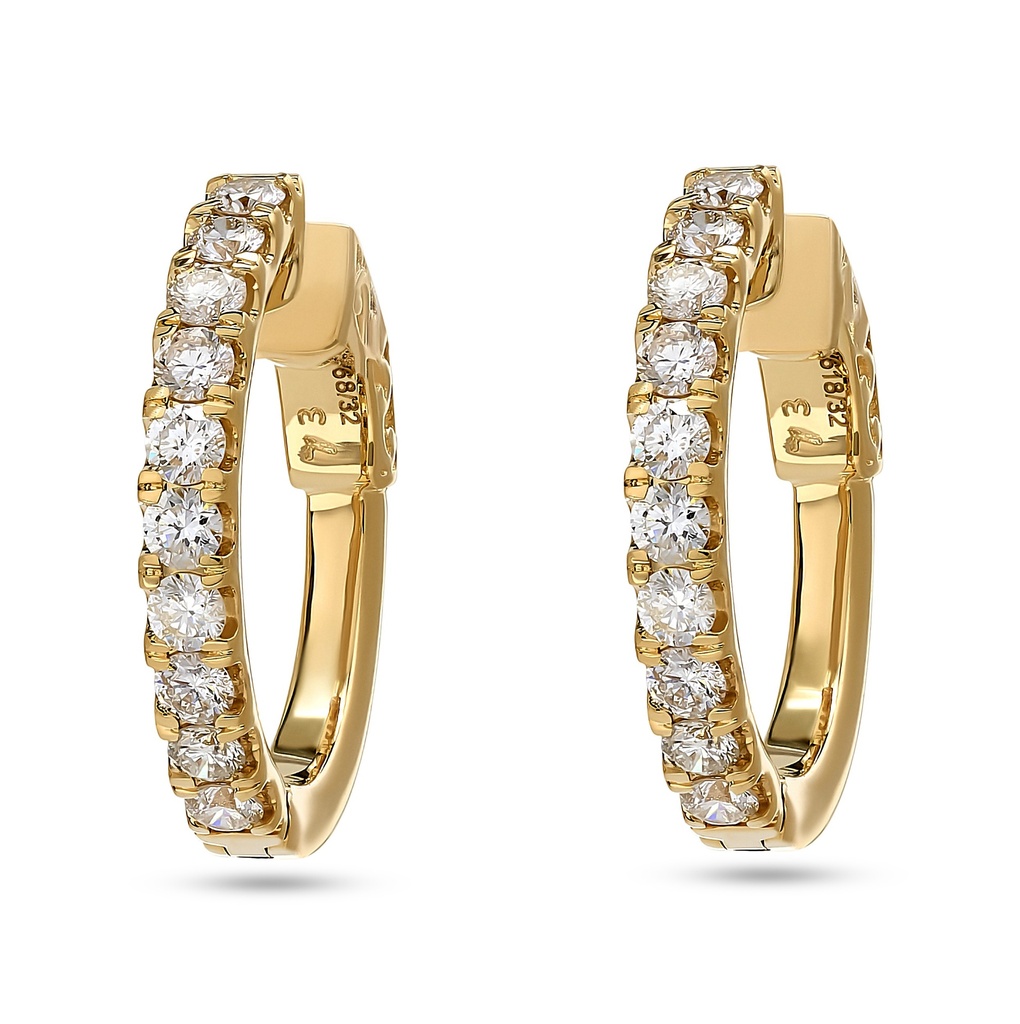 14Kt Yellow Gold Hoops With (20) Round Diamonds Weighing 0.88cttw
