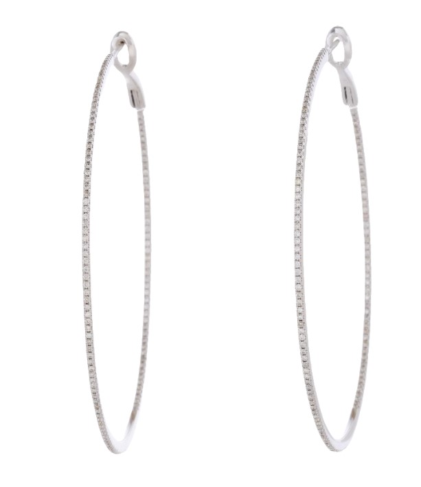 18Kt White Gold In/Out Hoops With Round Diamonds Weighing 1.06cttw