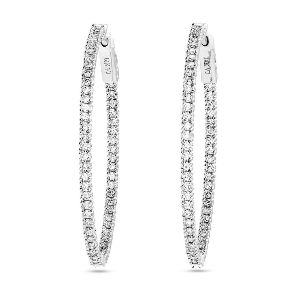 14Kt White Gold In/Out Hoops With (110) Round Diamonds Weighing 0.98cttw