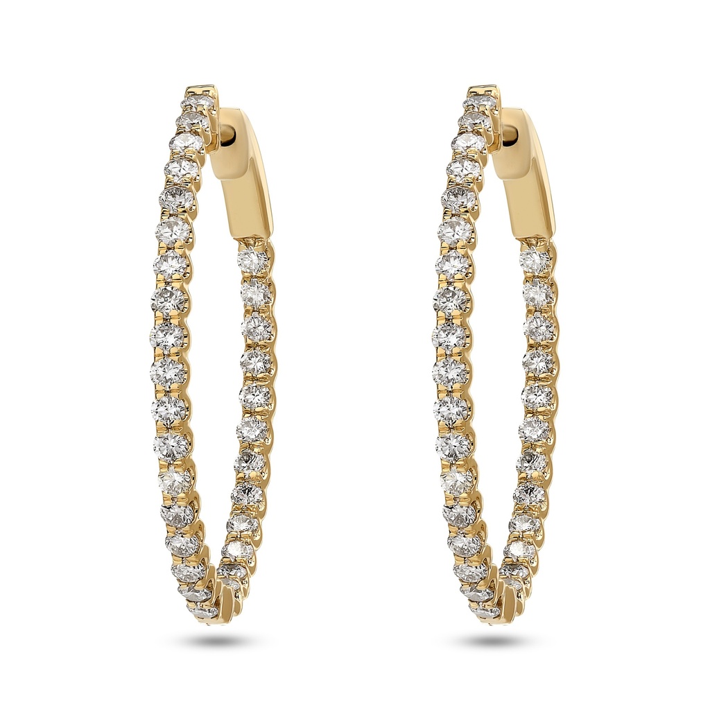 14Kt Yellow Gold In/Out Hoops With (60) Round Diamonds Weighing 1.34cttw