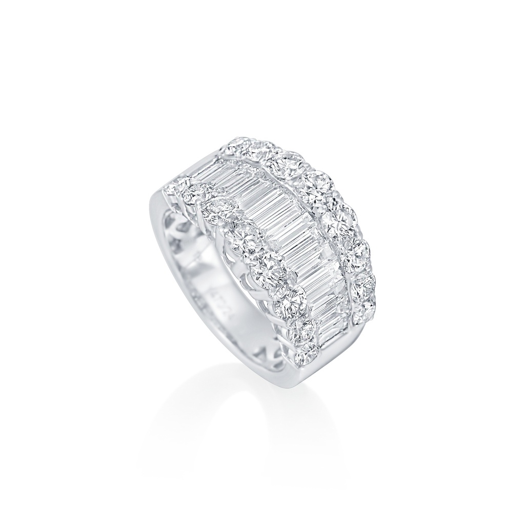18Kt White Gold Band With (14) Baguette Diamonds Weighing 1.32ct And (16) Round Diamonds Weighing 1.98ct