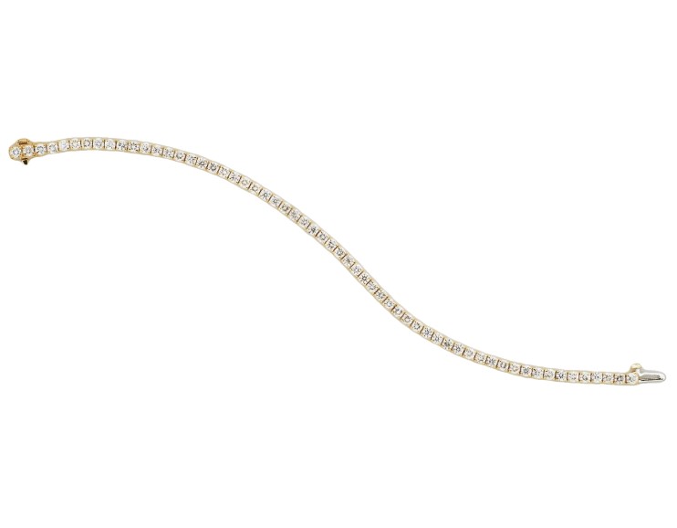14Kt Yellow Gold Tennis Bracelet With (59) Round Diamonds Weighing 4.95cttw