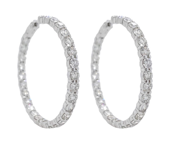 14Kt White Gold In/Out Hoops With (56) Round Diamonds Weighing 8.40cttw
