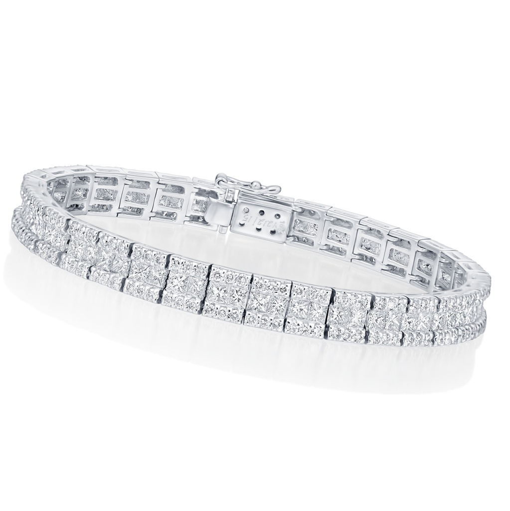 18Kt White Gold Line Bracelet With (67) Princess Cut Diamonds Weighing 7.48ct And (202) Round Diamonds Weighing 3.76ct