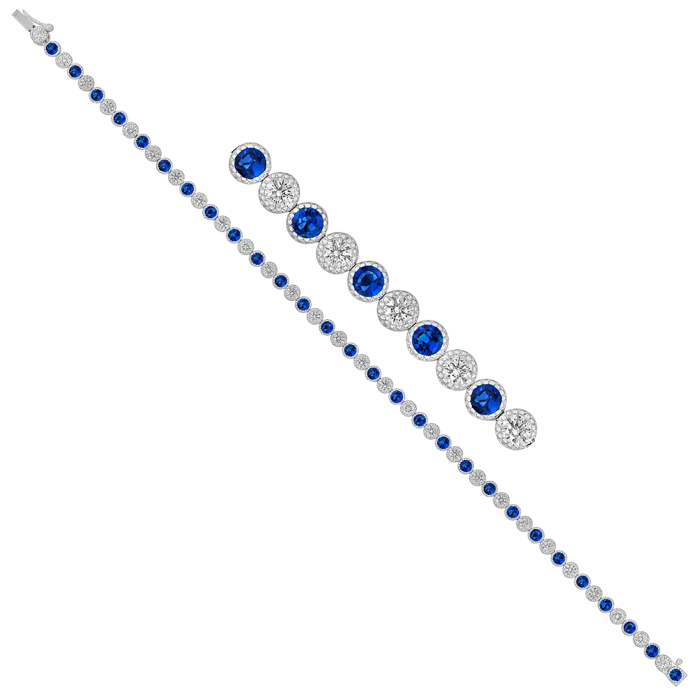 18Kt White Gold Milgrain Tennis Bracelet With (28) Round Sapphires Weighing 1.68ct And (28) Round Diamonds Weighing 1.40ct
