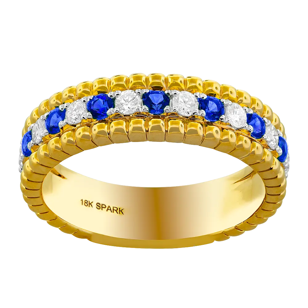 18Kt Yellow Gold Milgrain Band With (7) Round Sapphires Weighing 0.35ct And (8) Round Diamonds Weighing 0.28ct