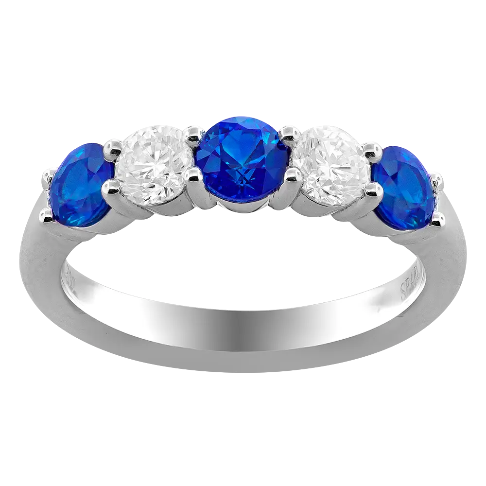 Platinum Alternating Band With (3) Round Sapphires Weighing 0.90ct And (2) Round Diamonds Weighing 0.46ct