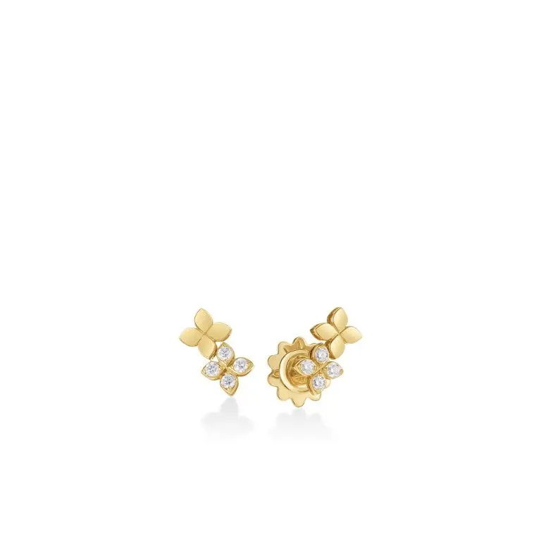 Love In Verona Climber Earrings With (8) Round Diamonds Weighing 0.19cttw In 18Kt Yellow Gold
