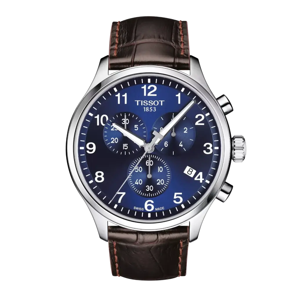 45mm Chrono XL Classic Blue Dial Quartz Watch With A Brown Leather Strap
