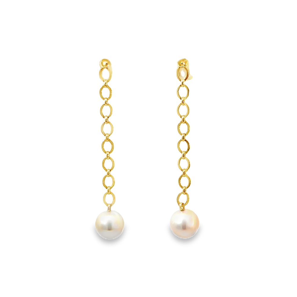 [PE271AY] 6.5-7mm Cultured Pearl Drop Dangle Earrings In 14Kt Yellow Gold