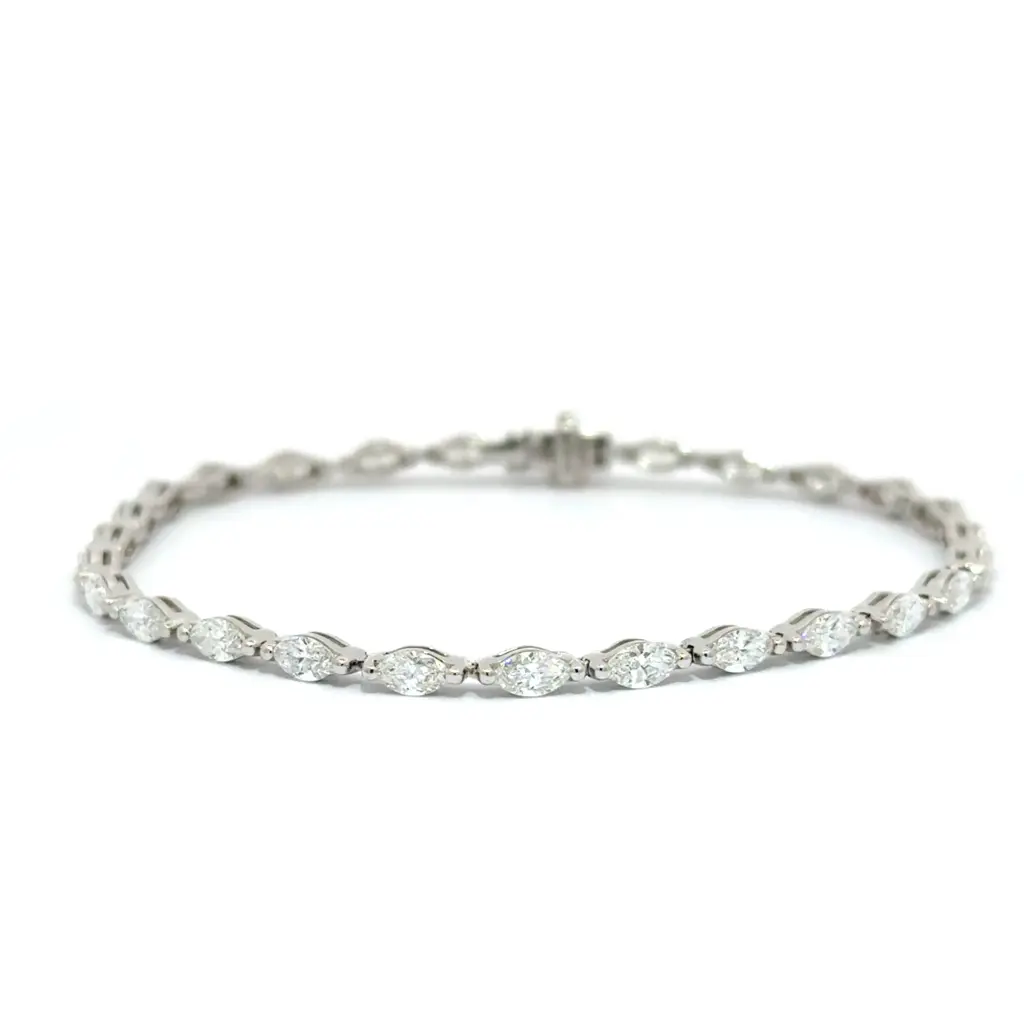 Line Bracelet With (27) Marquise Diamonds Weighing 3.69cttw In 14Kt White Gold
