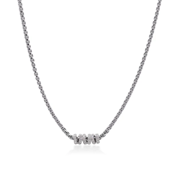 14Kt White Gold Grey Chain Necklace With Round Diamonds Weighing 0.05cttw