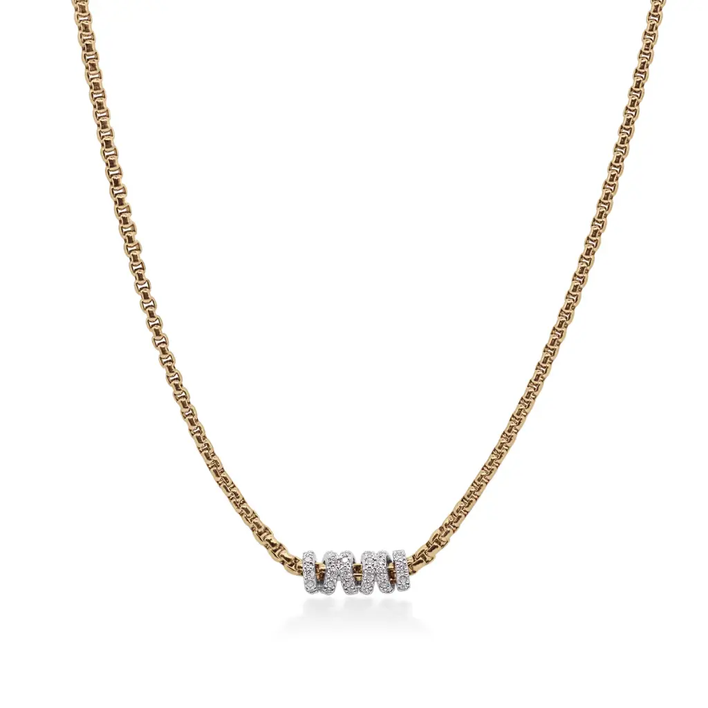 14Kt White Gold Yellow Chain Wrapped Diamond Station Necklace 0.50cttw