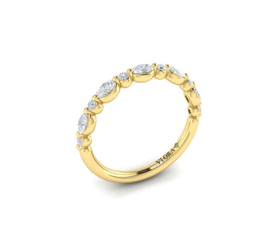 Stackable Band With (5) Oval And (6) Round Diamonds Weighing 0.59cttw In 18Kt Yellow Gold