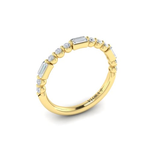 Stackable Band With (3) Baguette And (10) Round Diamonds Weighing 0.45cttw In 18Kt Yellow Gold